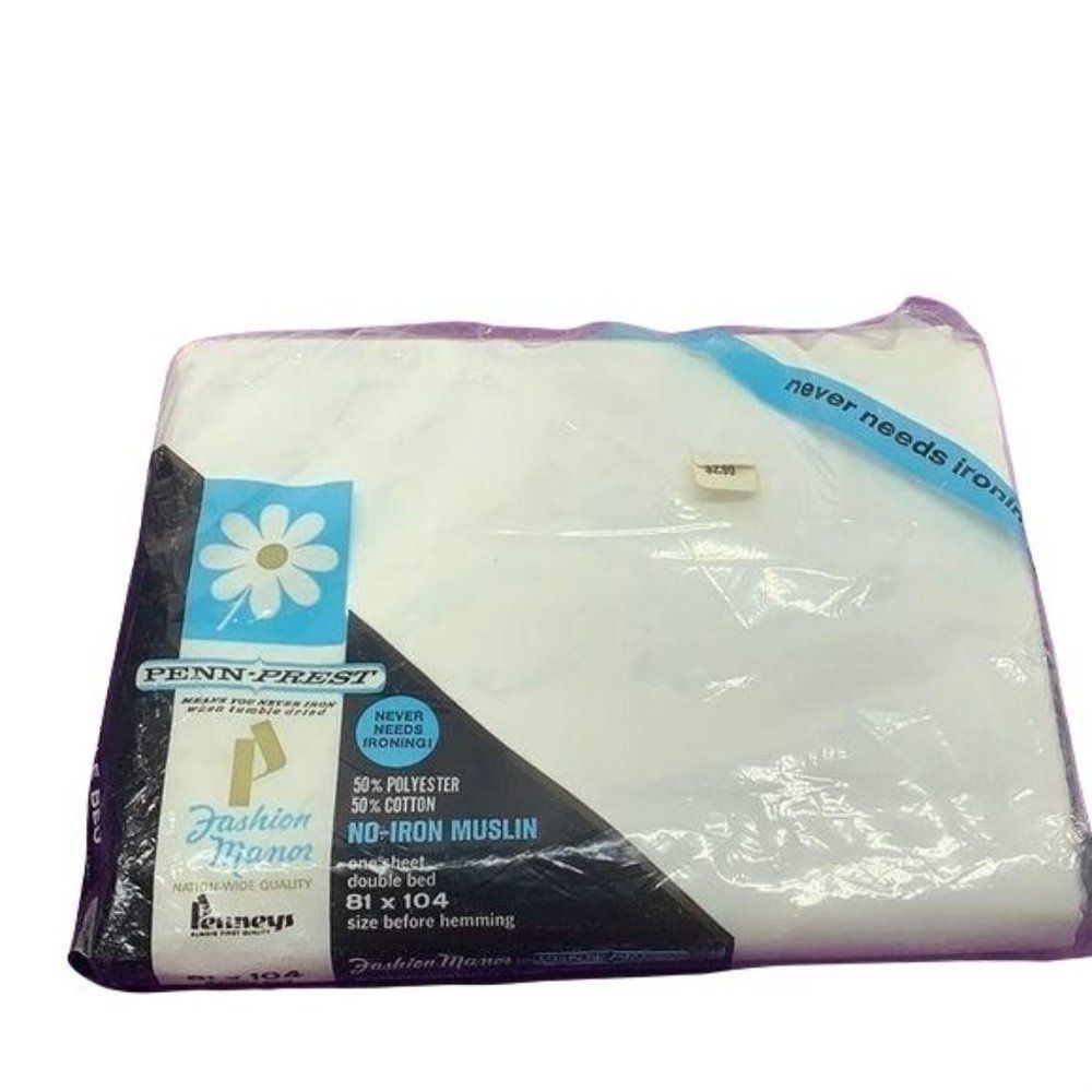 Vintage New Penn Prest Penneys Fashion Manor Percale Double Flat Sheet White